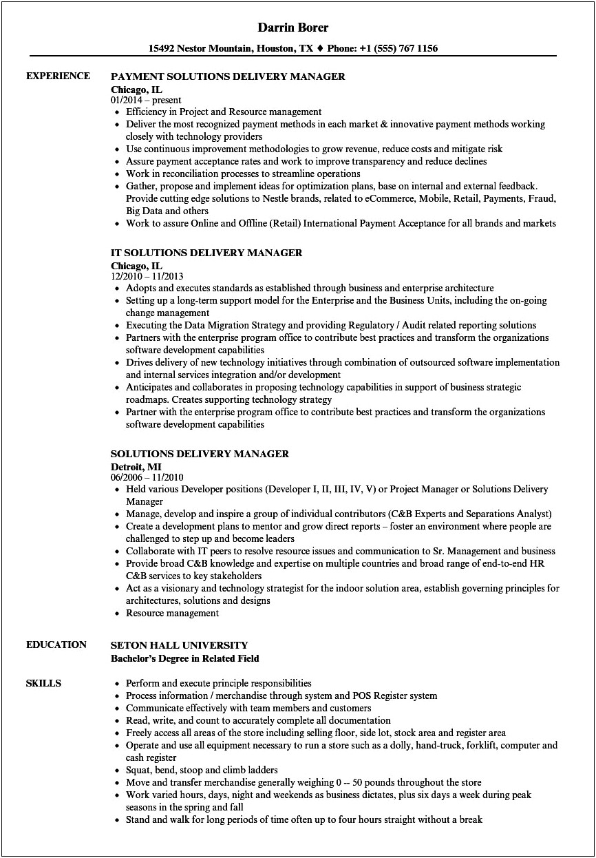 Senior Product Delivery Manager Resume