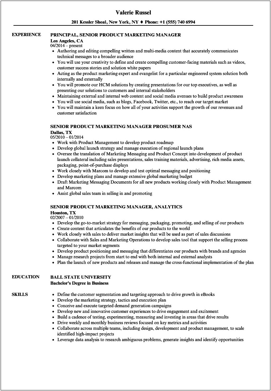 Senior Product Manager Resume Template