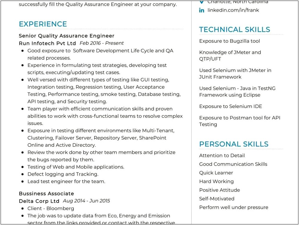 Senior Qa Tester Sample Resume