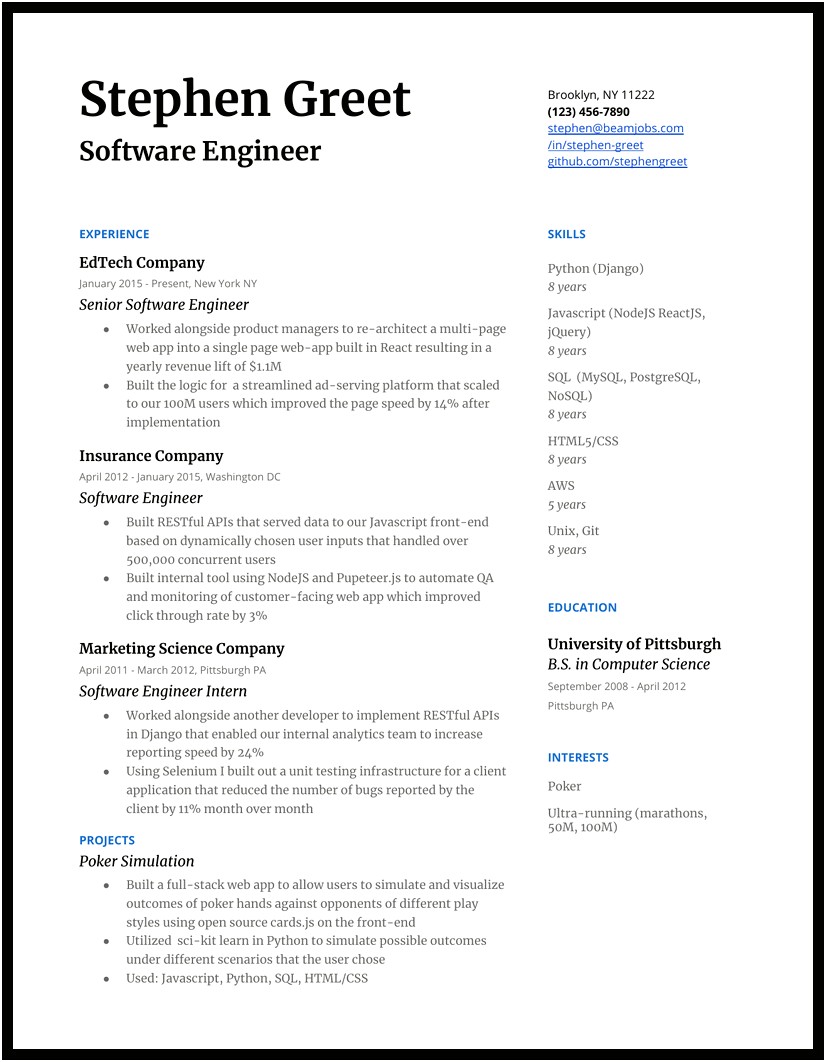 Senior Software Developer Resume Sample