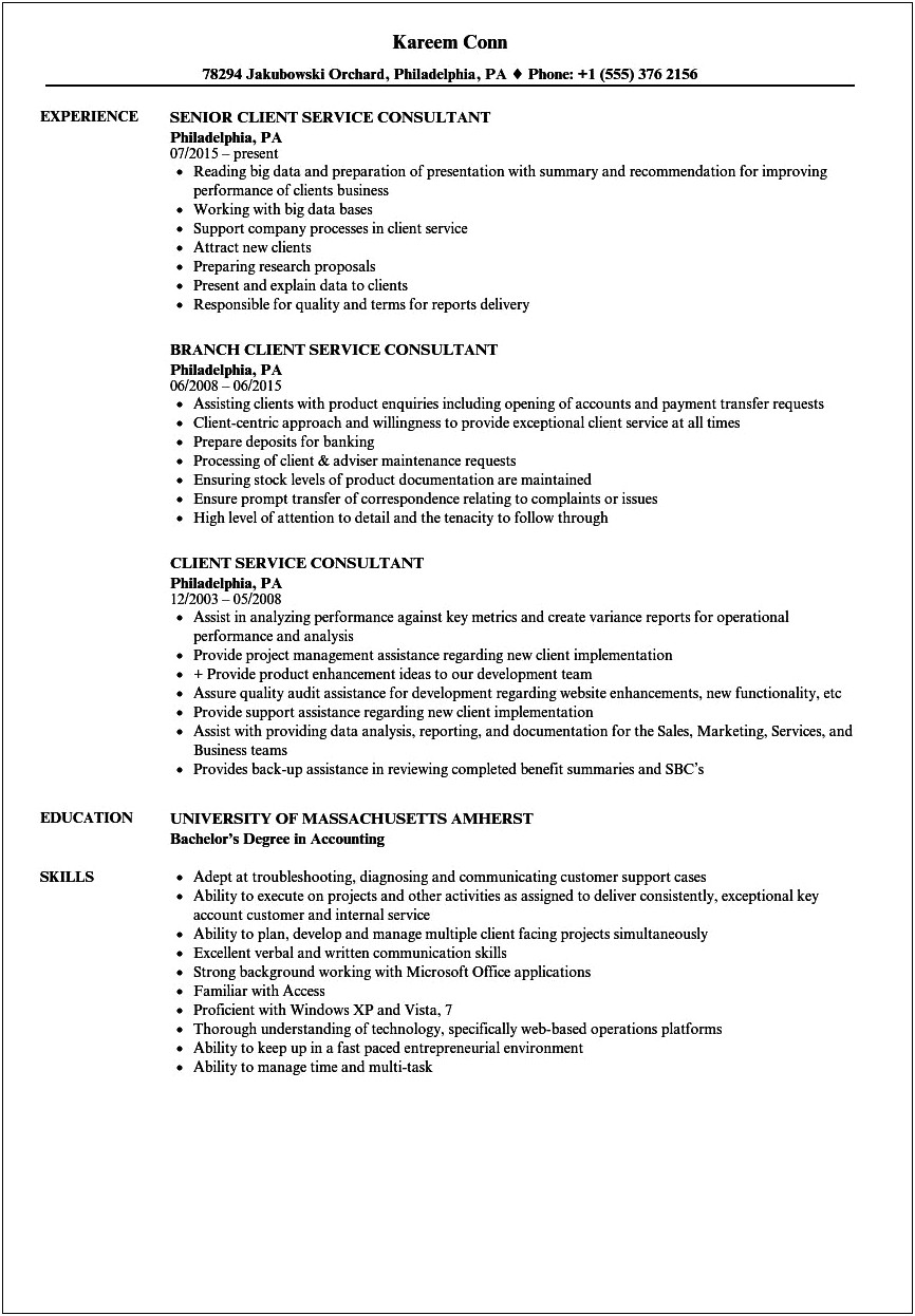 Service Consultant Job Description Resume