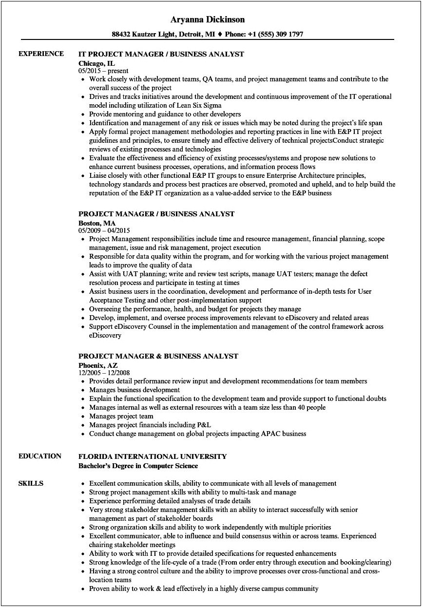 Sharepoint Business Analyst Sample Resume