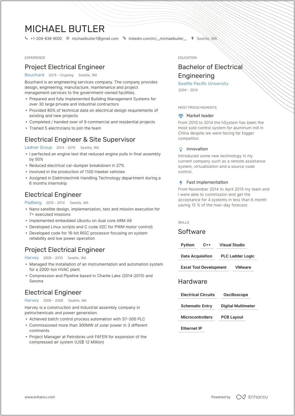 Short Resume Biography Examples Engineer