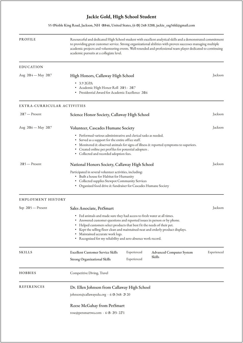 Simple Resume Examples Listing Education