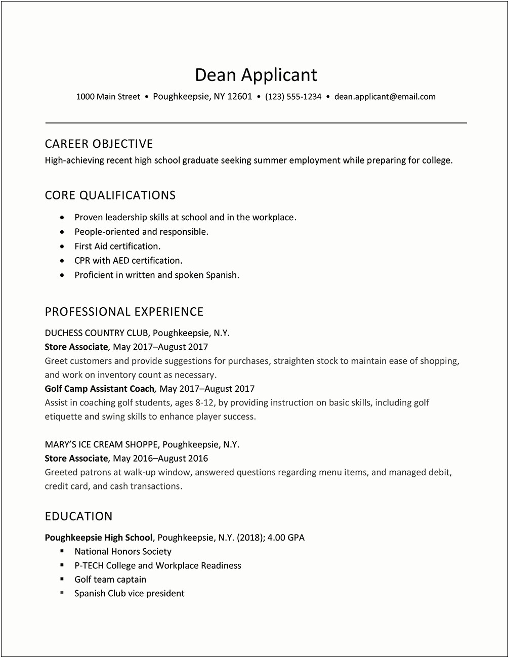 Simple Resume For Summer Job