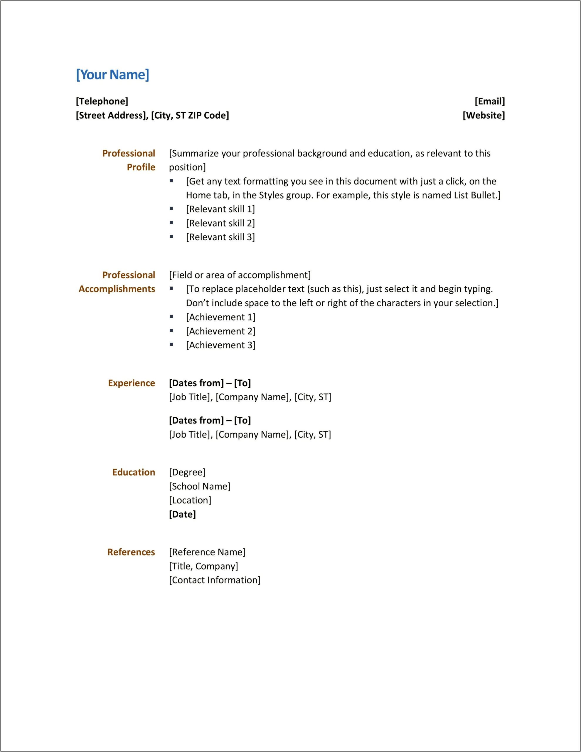 Simple Resume Format Free Download