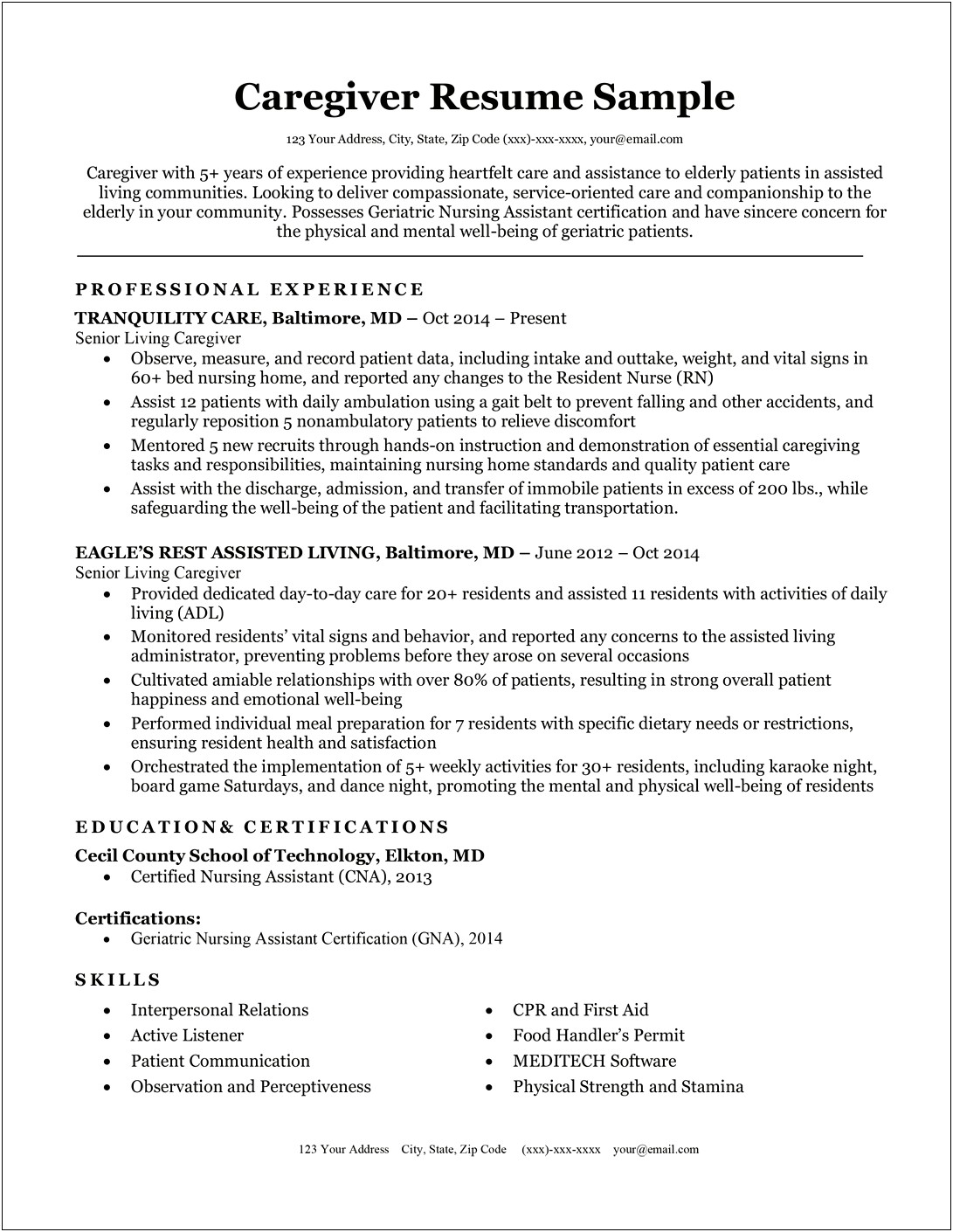 Simple Sample Resume For Cna