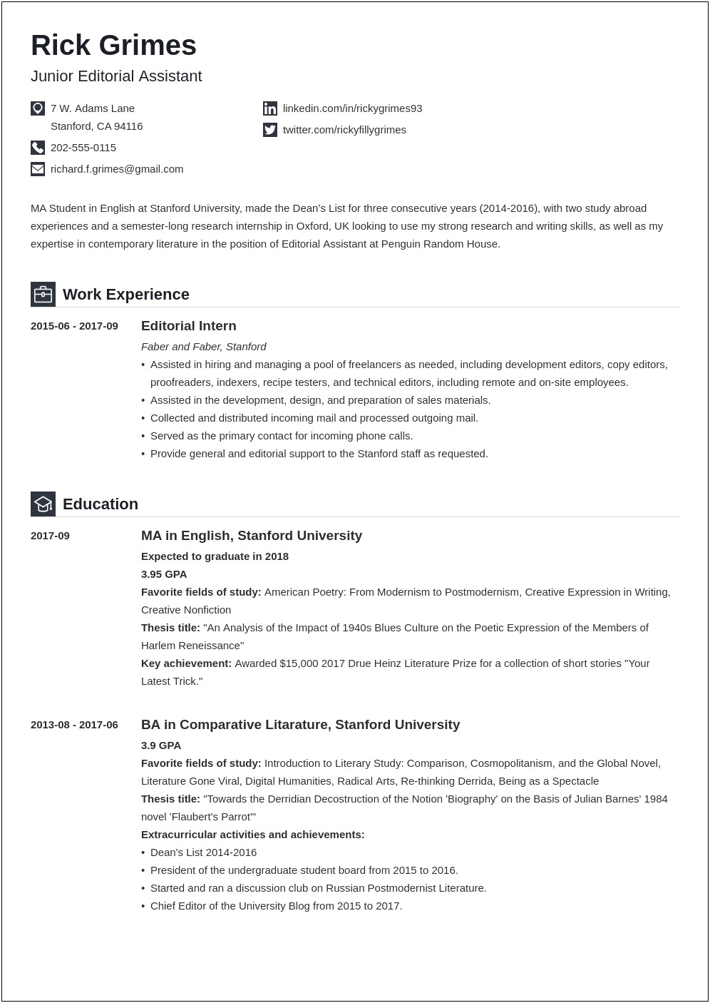 Simple Student Job Resume Examples