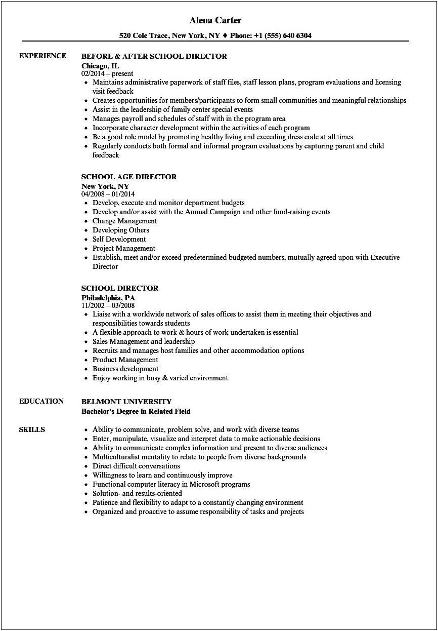 Site Director Job Description Resume
