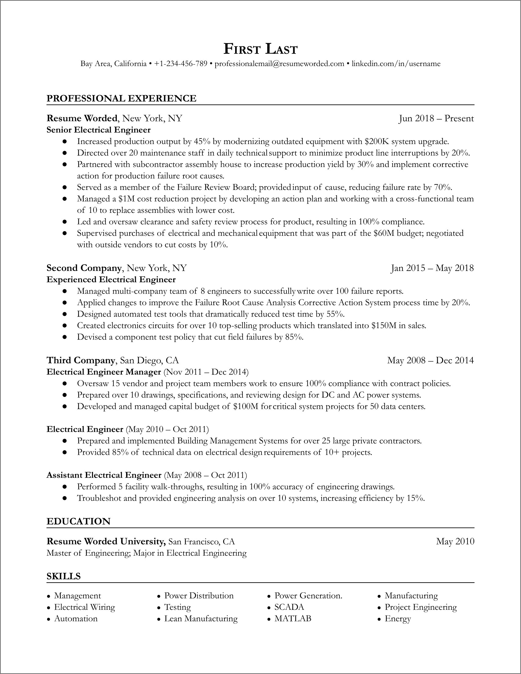 Site Electrical Engineer Resume Objective