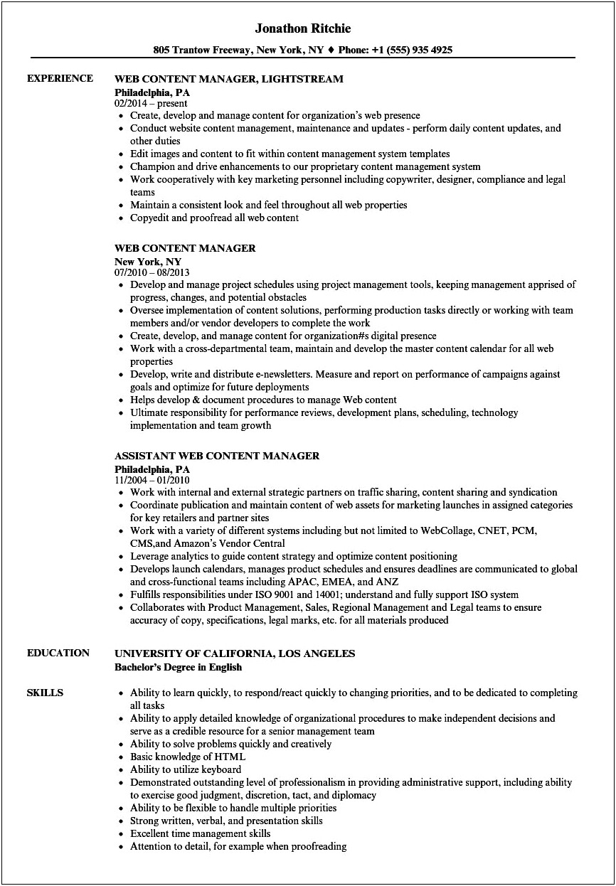 Site Manager Job Description Resume