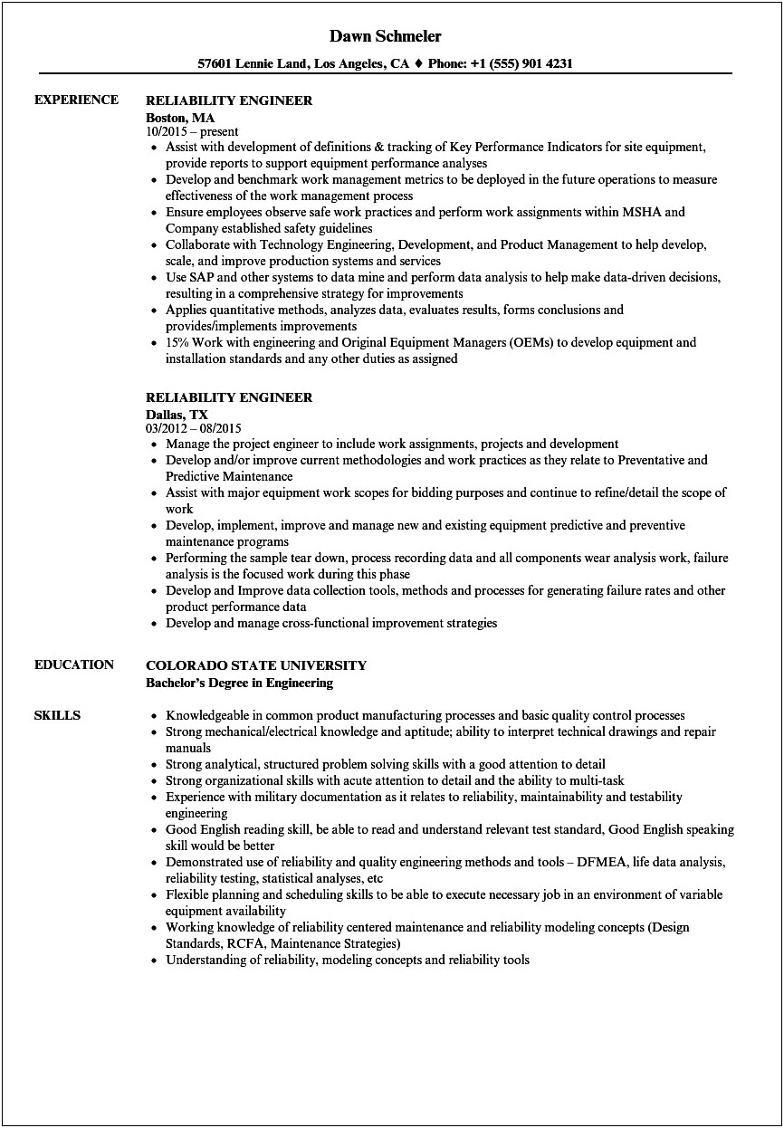 Site Reliability Engineer Resume Example