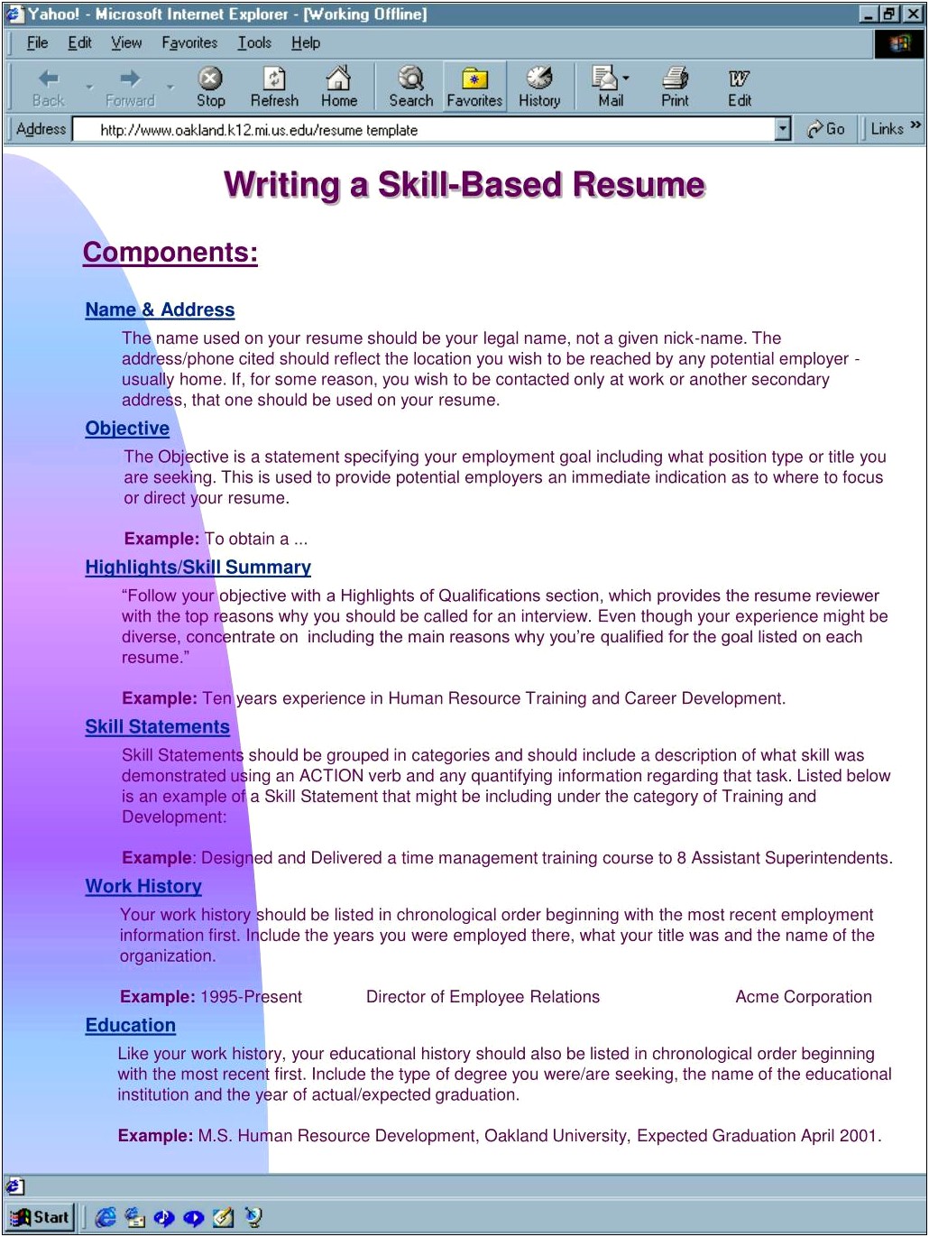 Skill Based Help Desk Resume