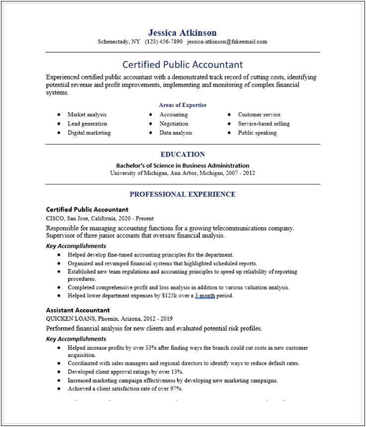 Skill Based Resume For Cpa