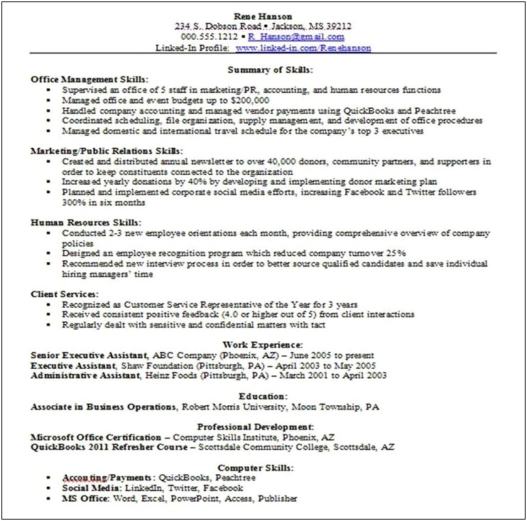 Skill Cateogires Resume Administrative Software