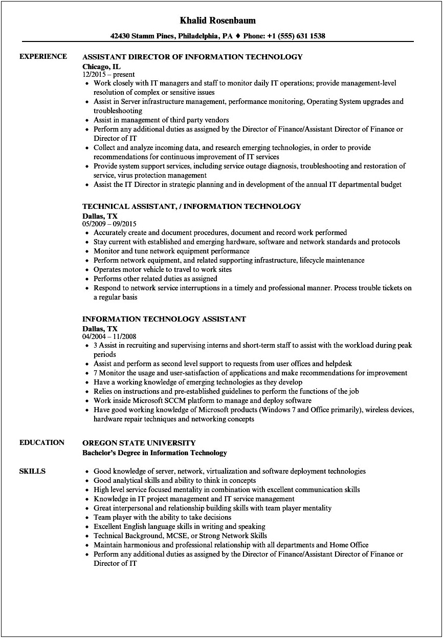 Skill For Information Technology Resume