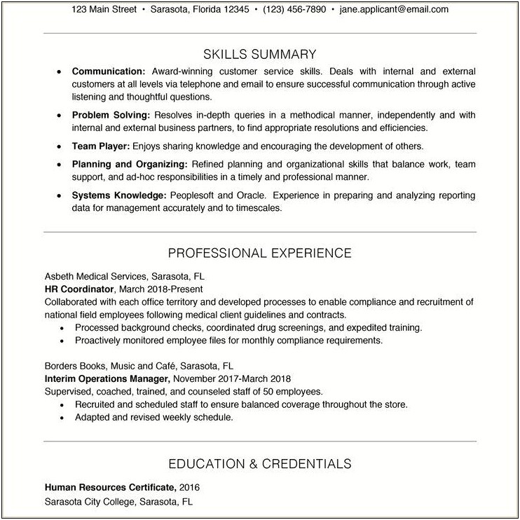 Skill Section On Resume Format