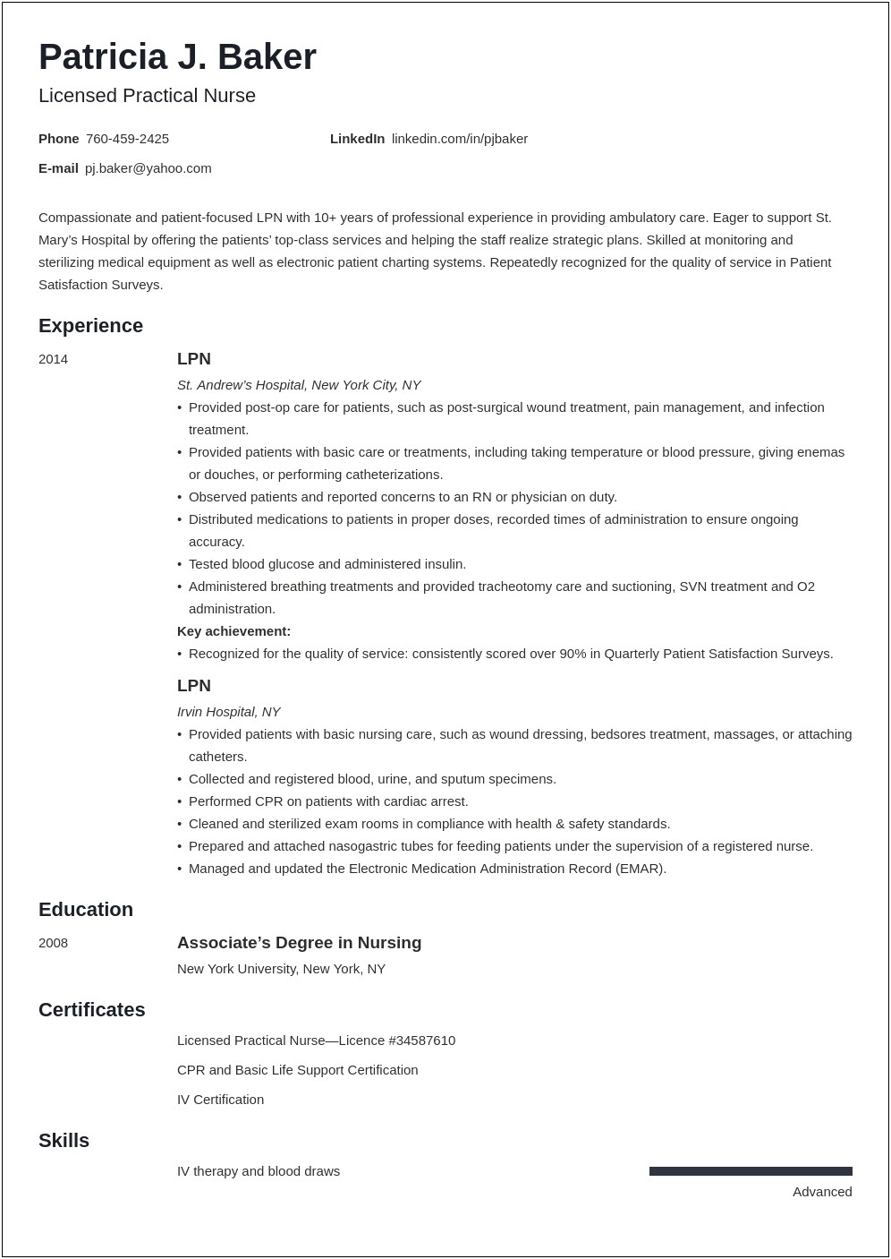Skilled Nursing Lpn Sample Resume
