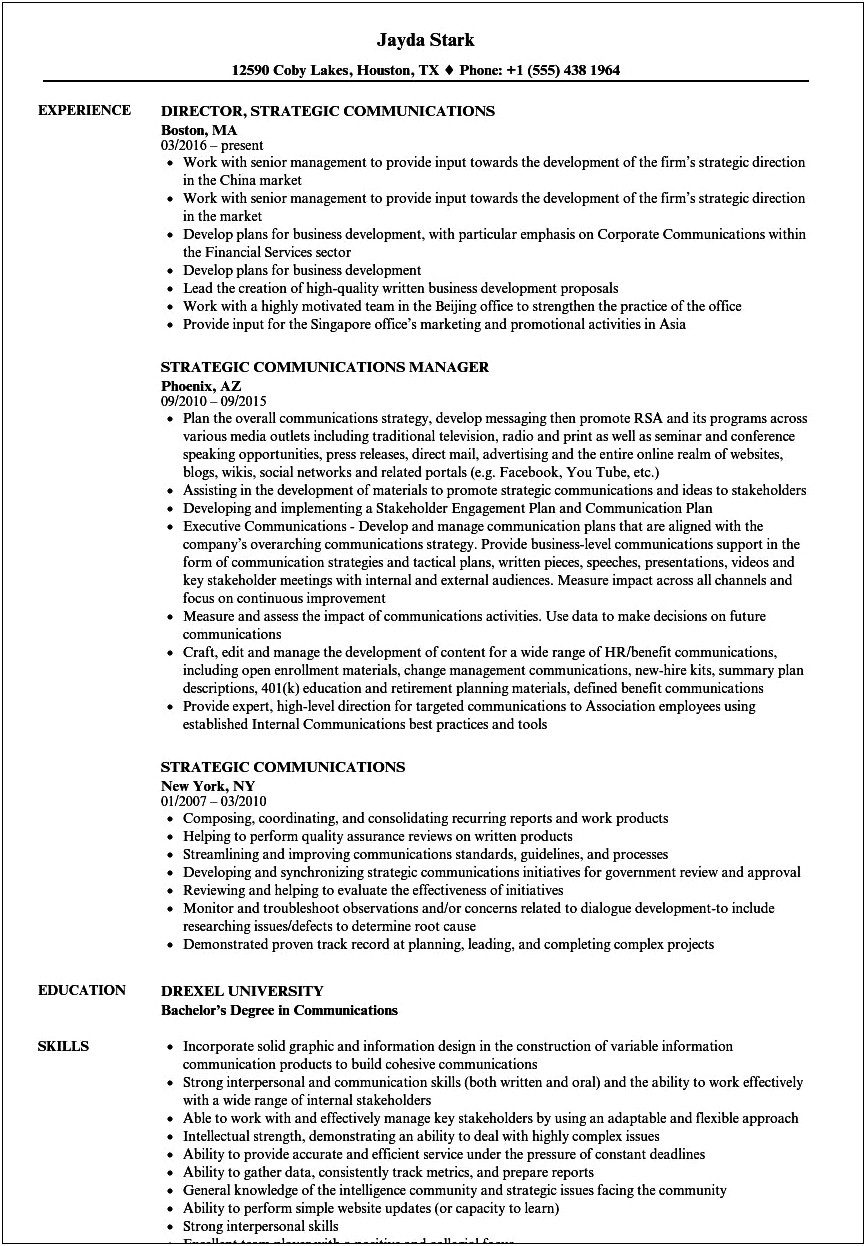 Skills For A Communications Resume