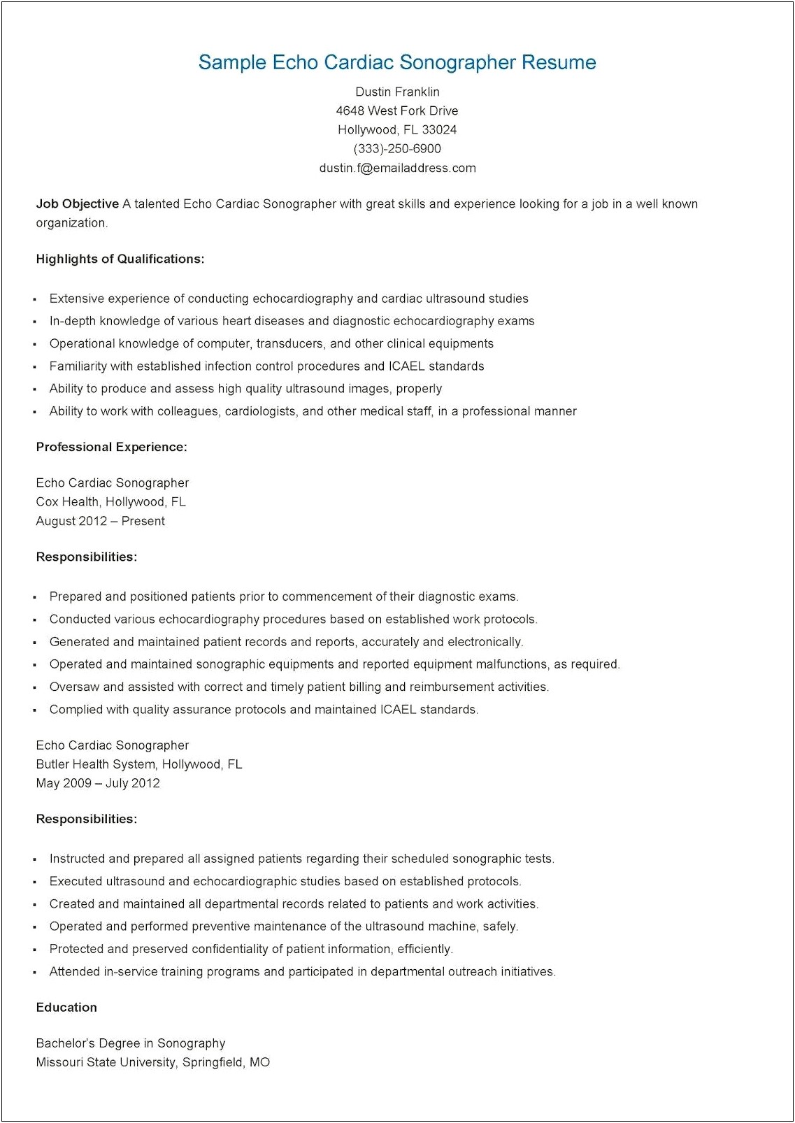 Skills For A Sonographer Resume