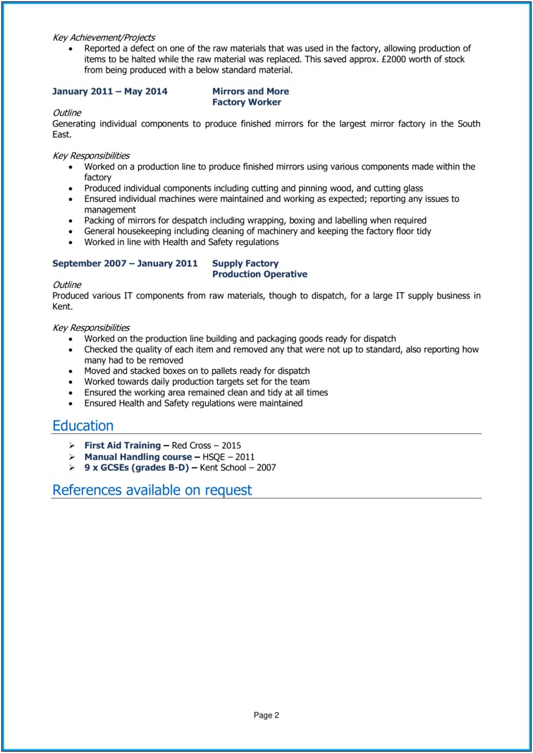 Skills For Factory Worker Resume