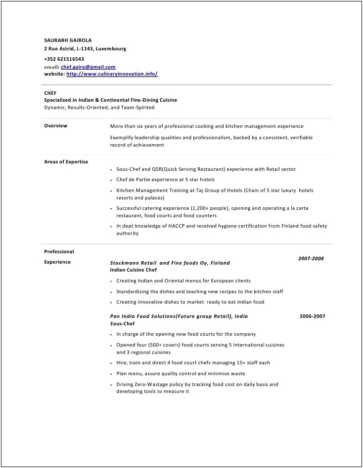 Skills For Pastry Chef Resume
