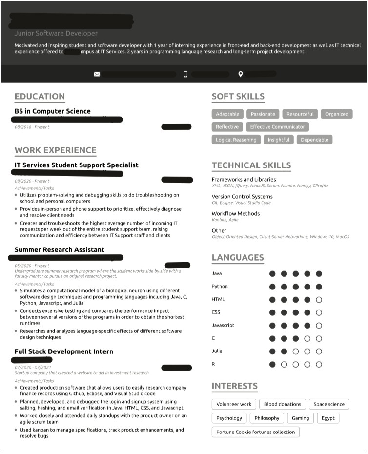 Skills For Resum Computer Science