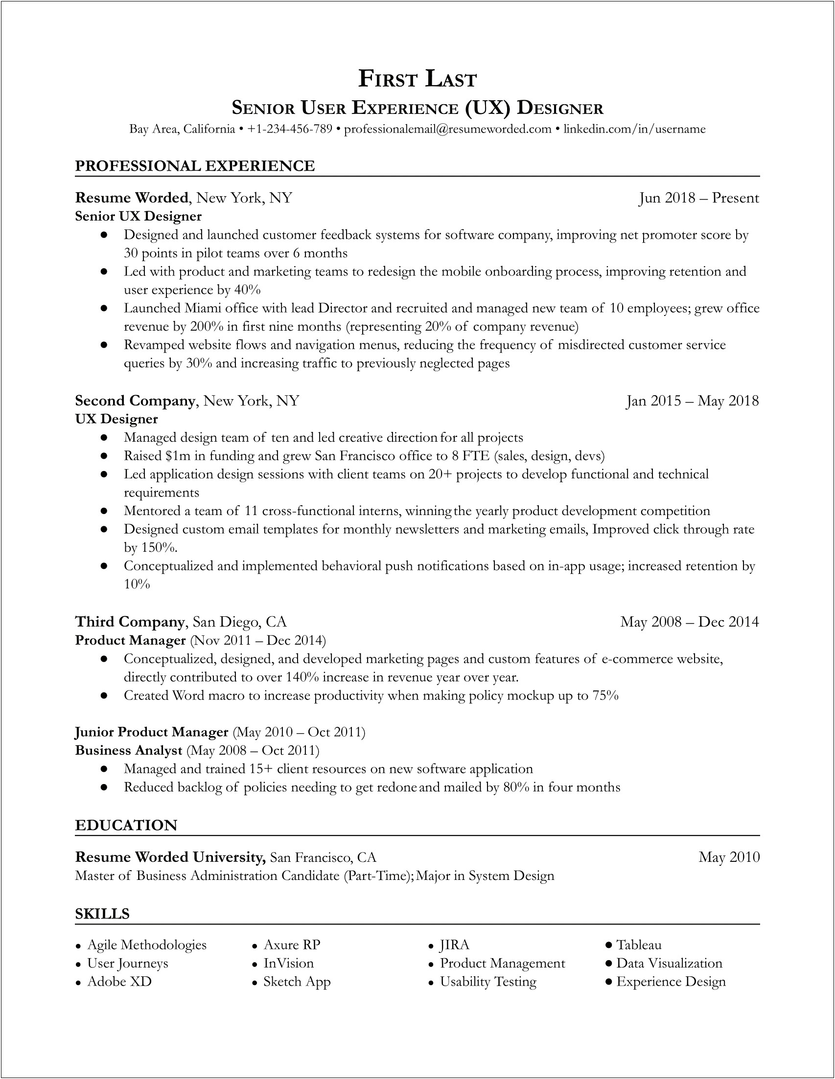 Skills For Resume User Experiece