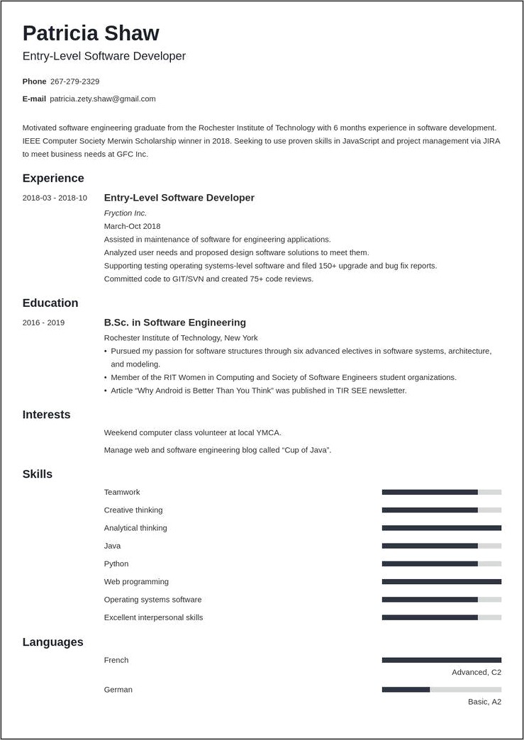 Skills For Software Engineer Resume