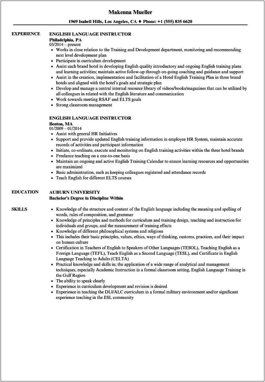 Skills In Language For Resume
