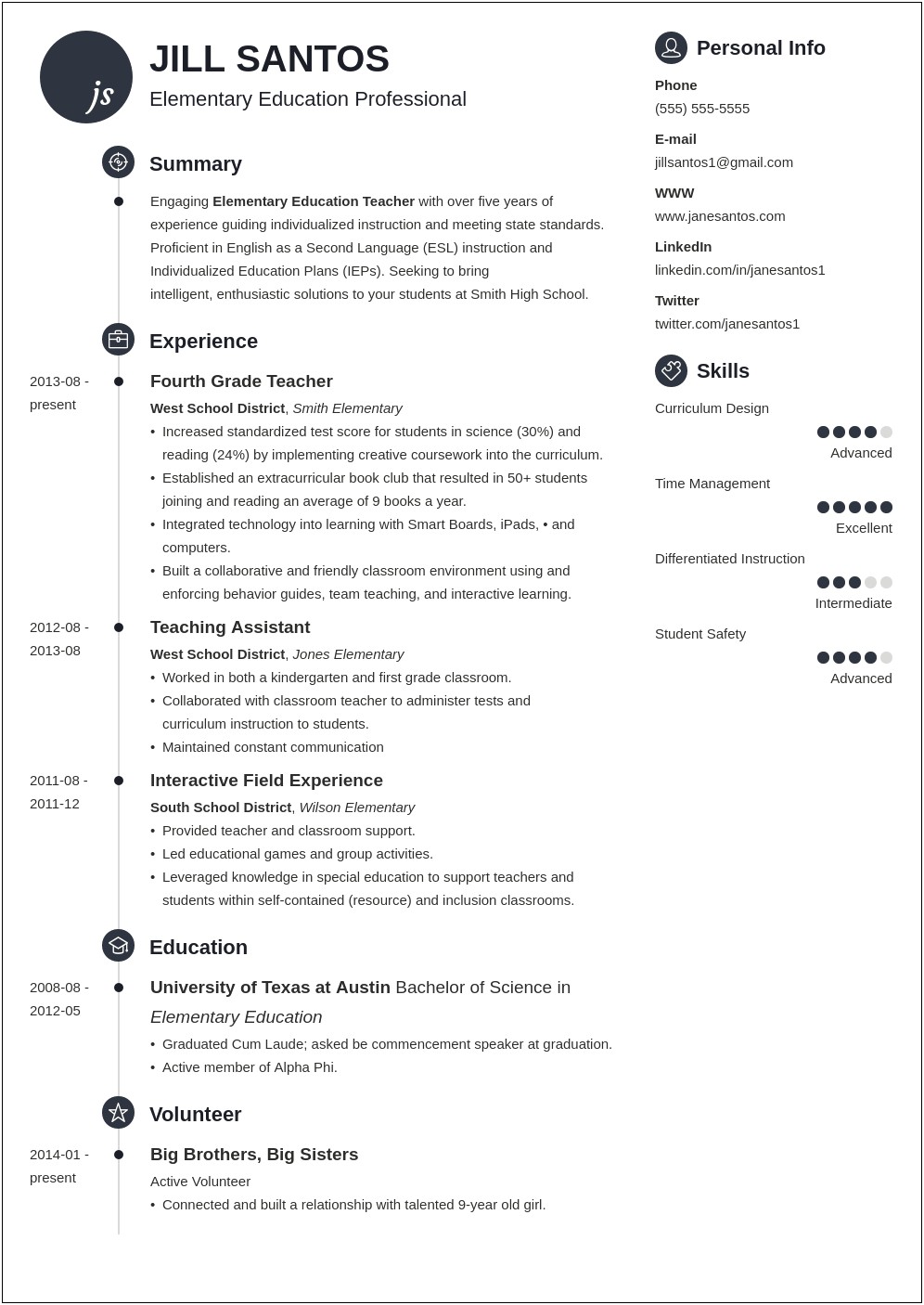 Skills List Example Resume Teacher