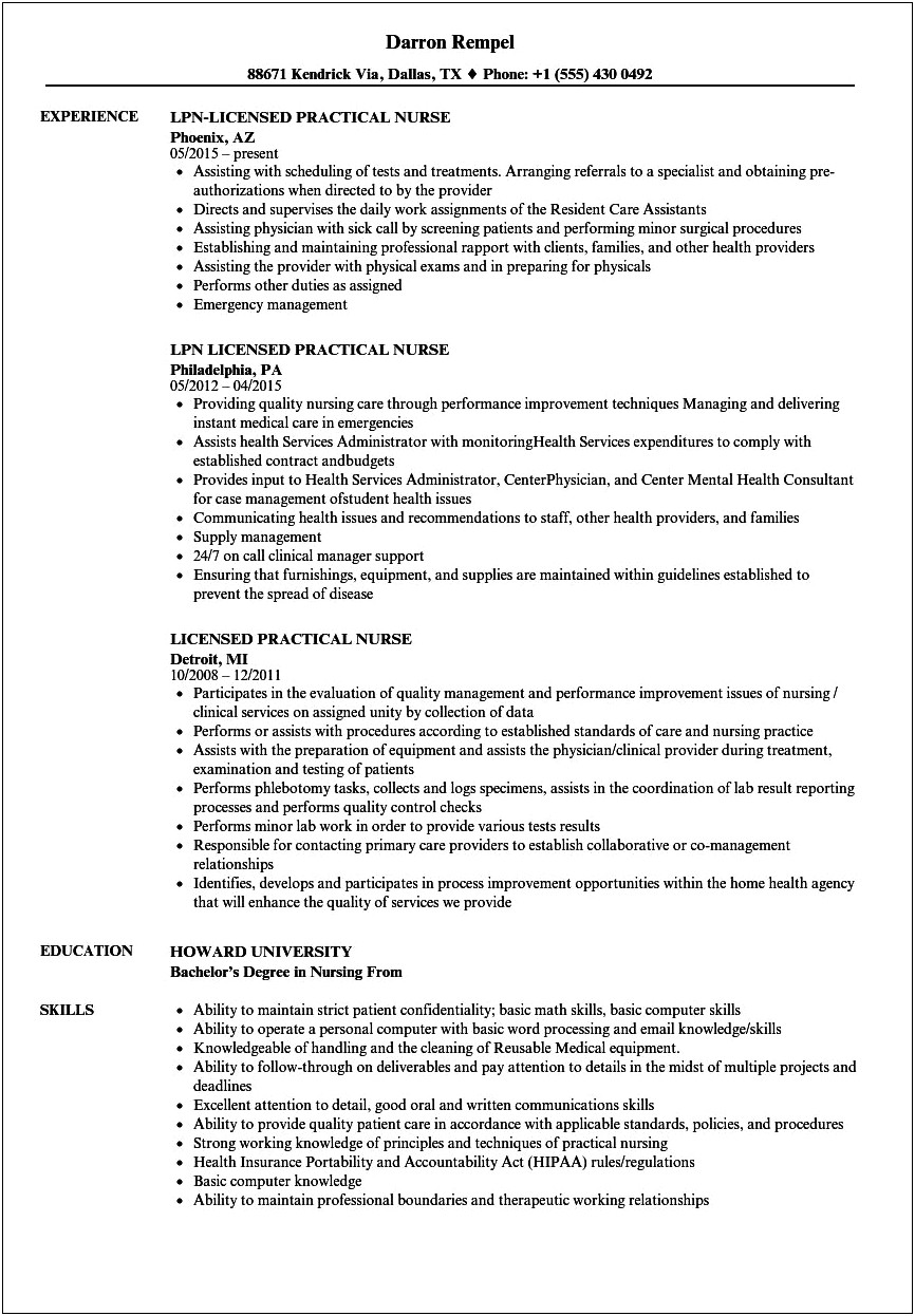 Skills List For Lpn Resume