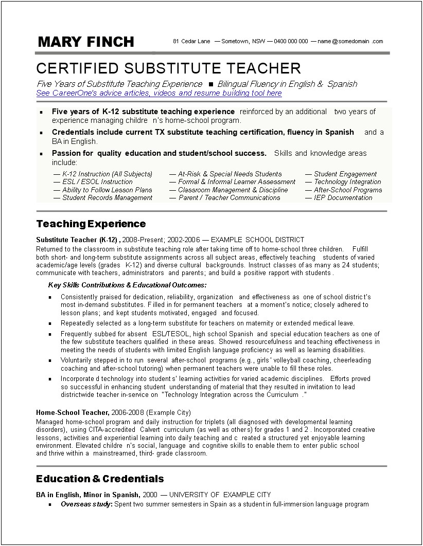 Skills Listed On Teacher Resume