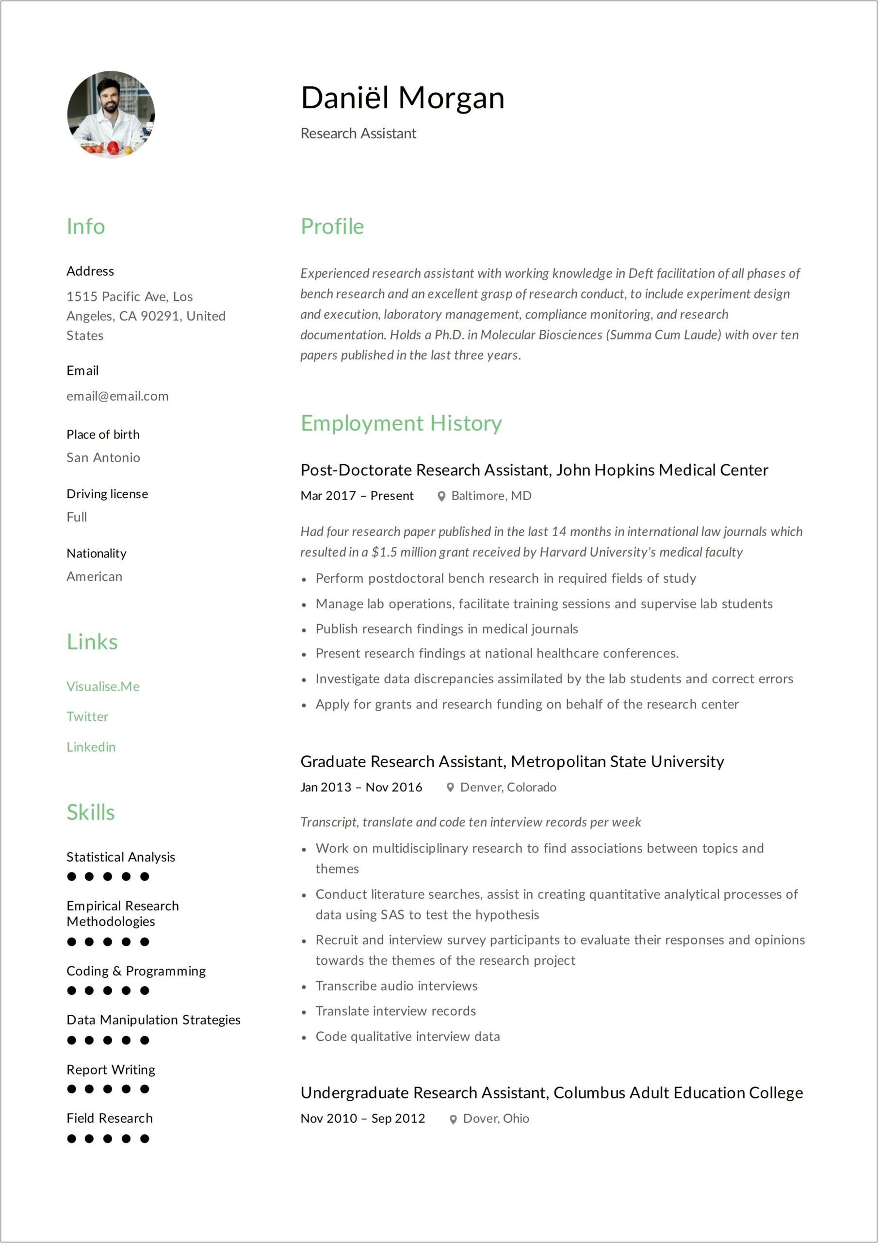 Skills Of A Researcher Resume
