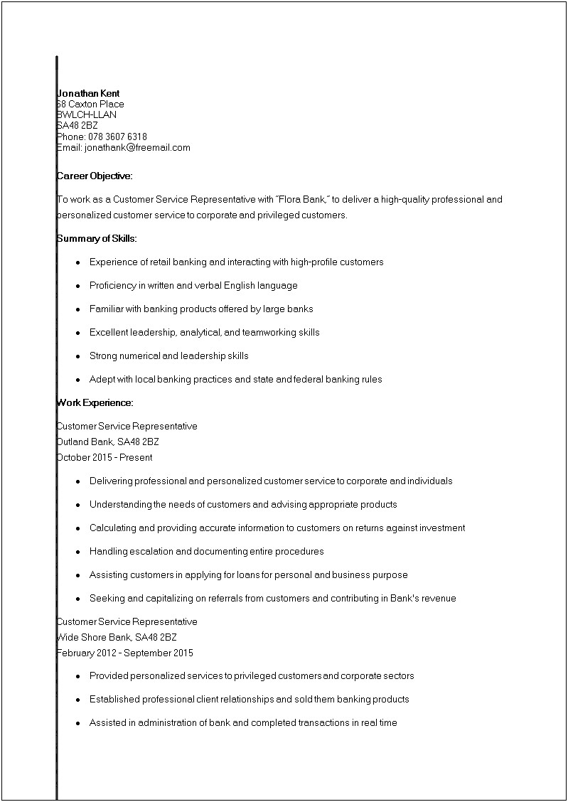 Skills Profile Customer Service Resume