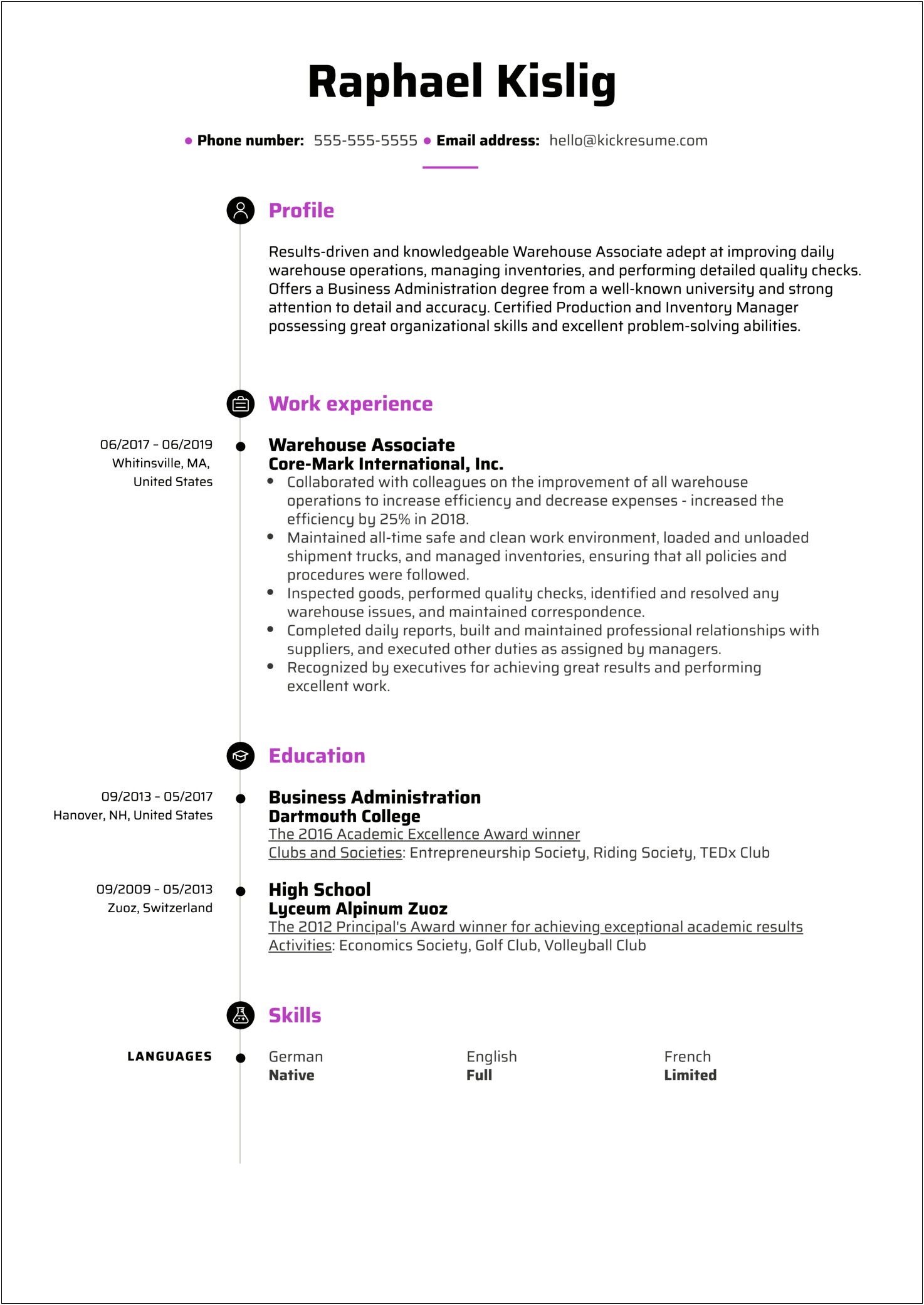 Skills Profile For Warehouse Resume