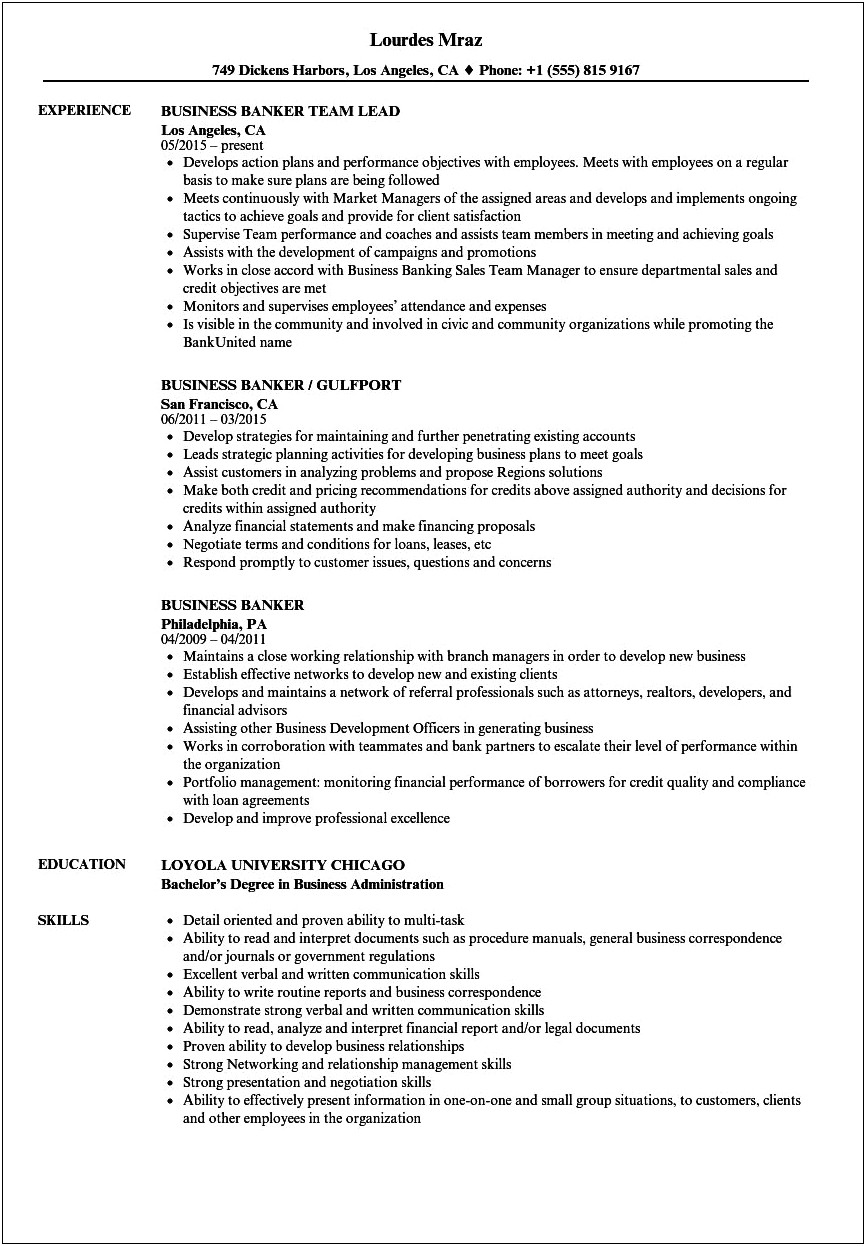 Skills Related To Banking Resume