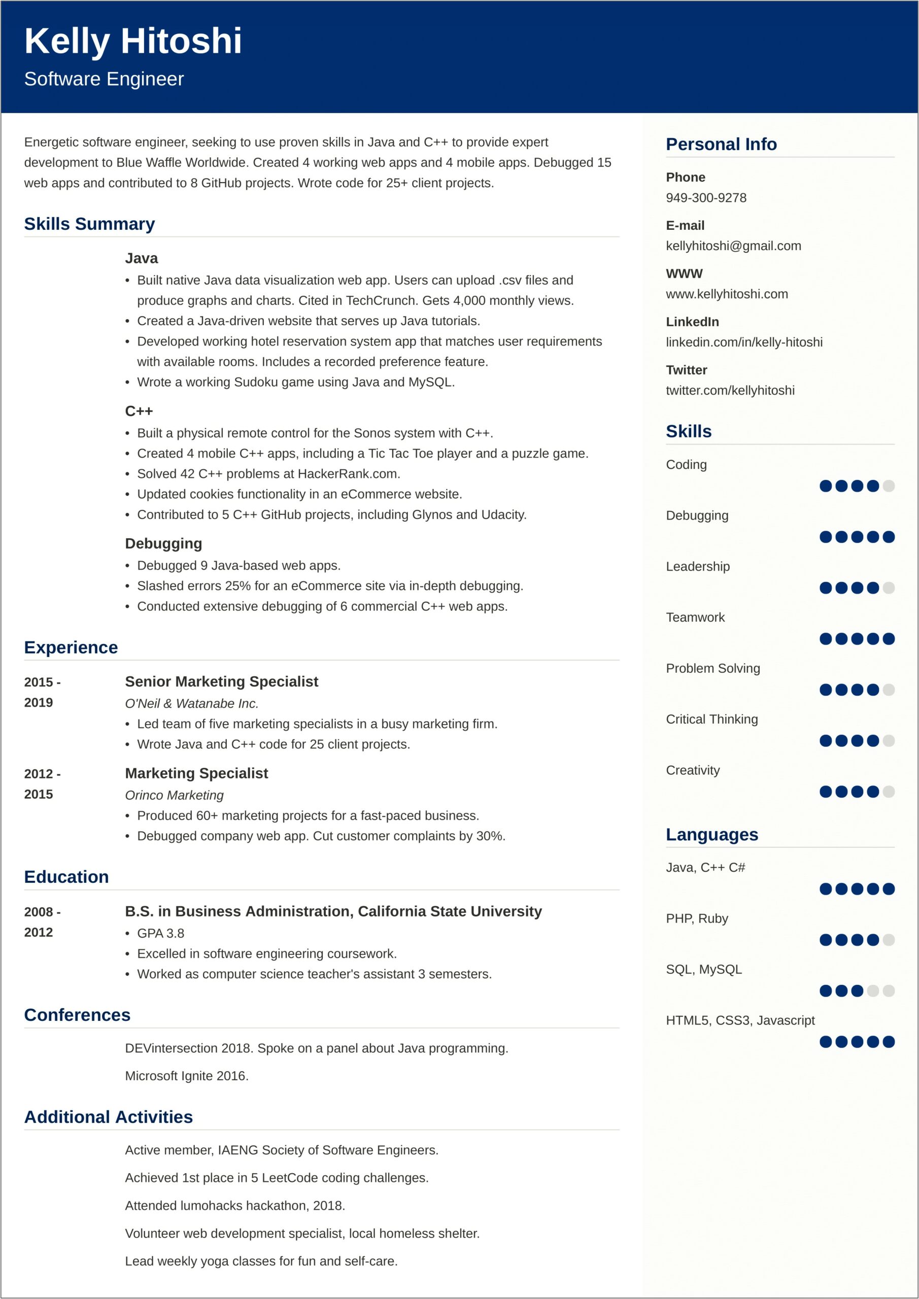 Skills Resume Heading Software Only