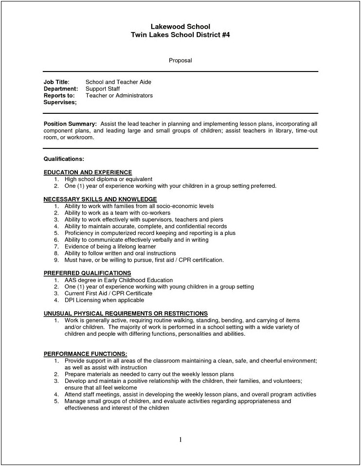 Skills Resume Special Education Assistant