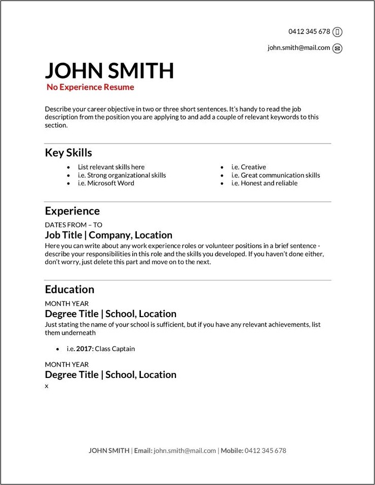 Skills Resume With No Experience