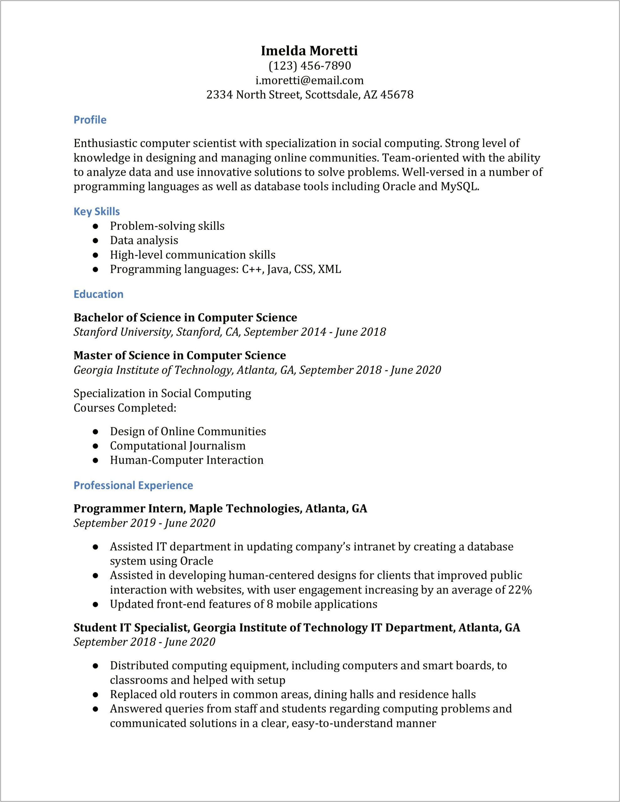 Skills Section Computer Science Resume