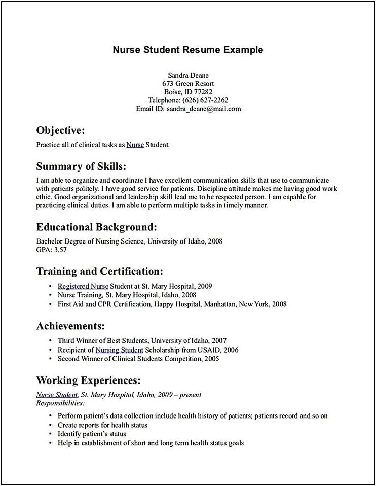 Skills Section Of Resume Nursing