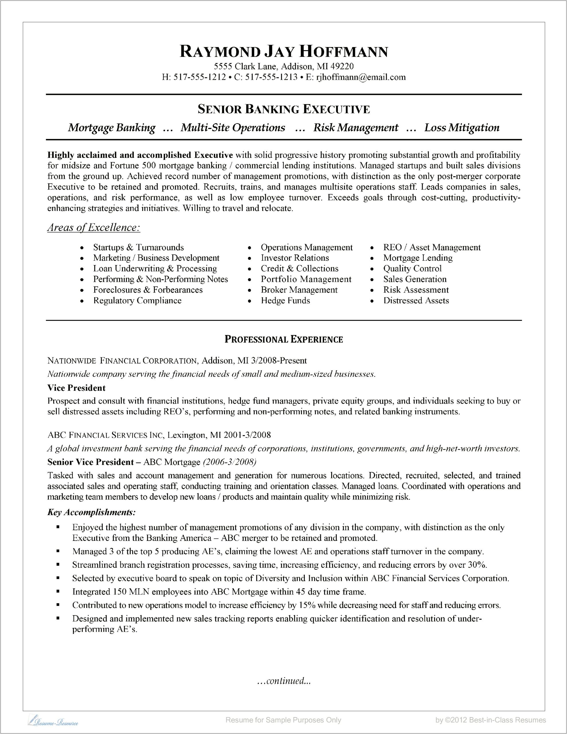 Small Business Banker Resume Example