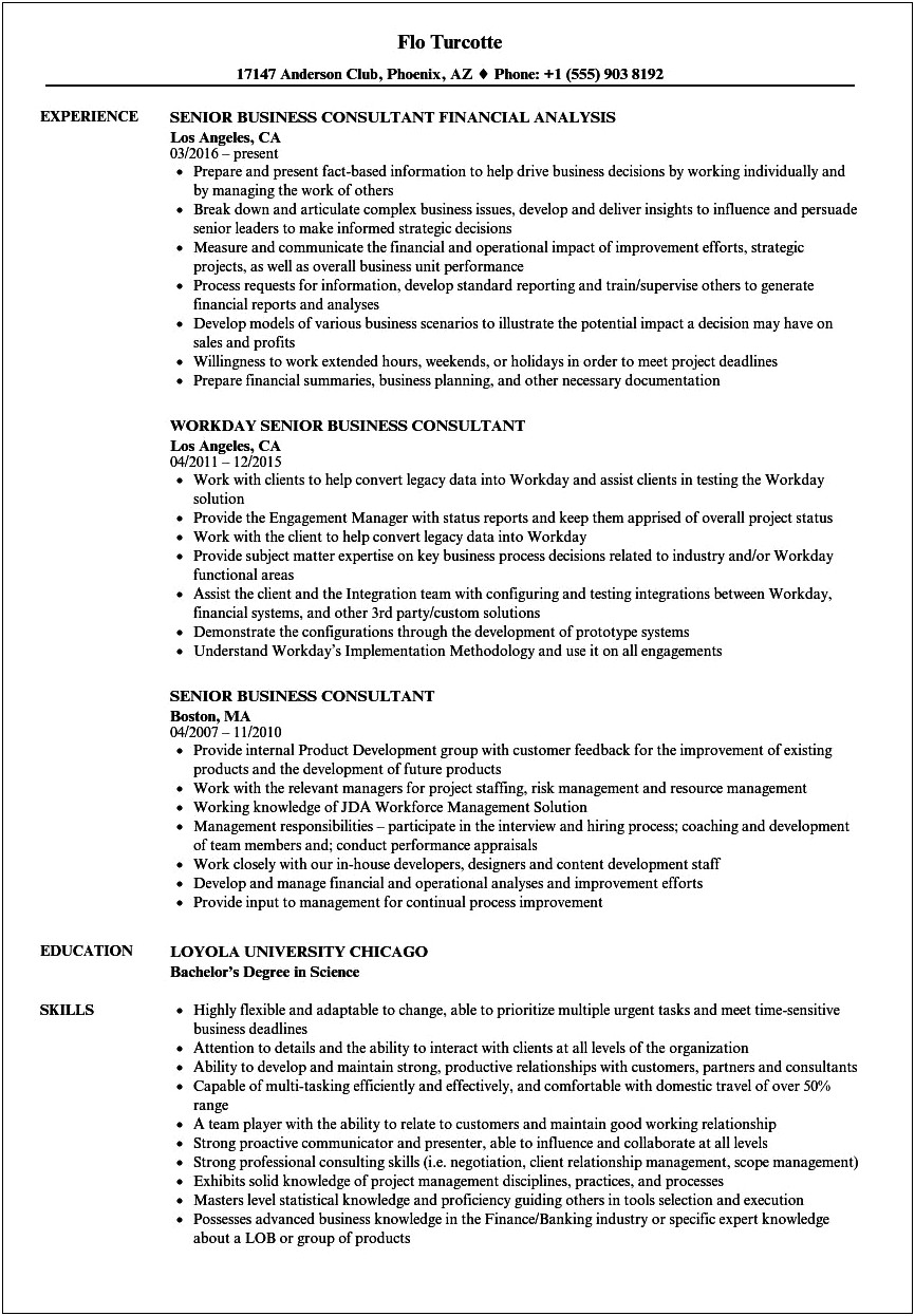 Small Business Consultant Resume Example