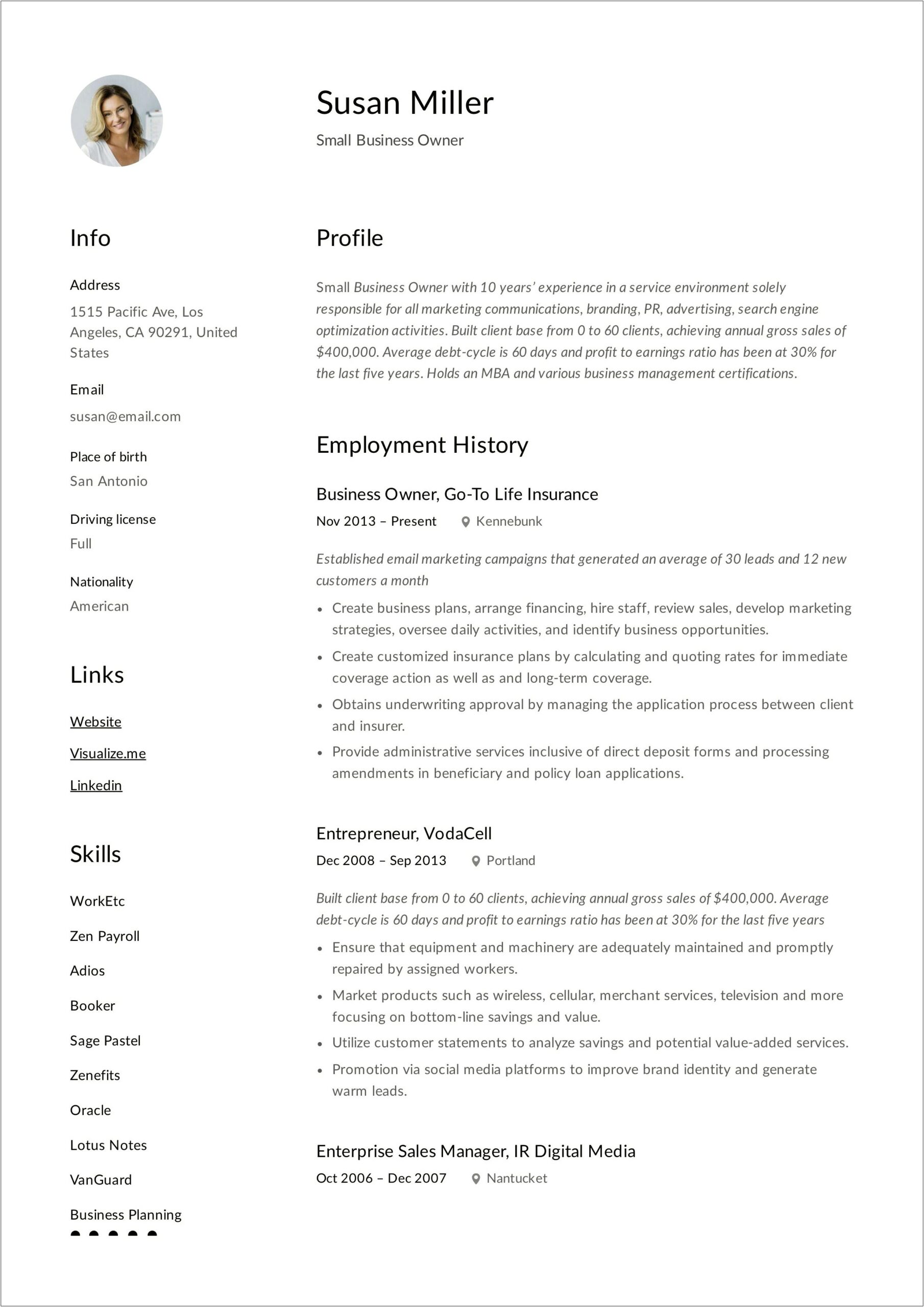 Small Business Manager Resume Examples