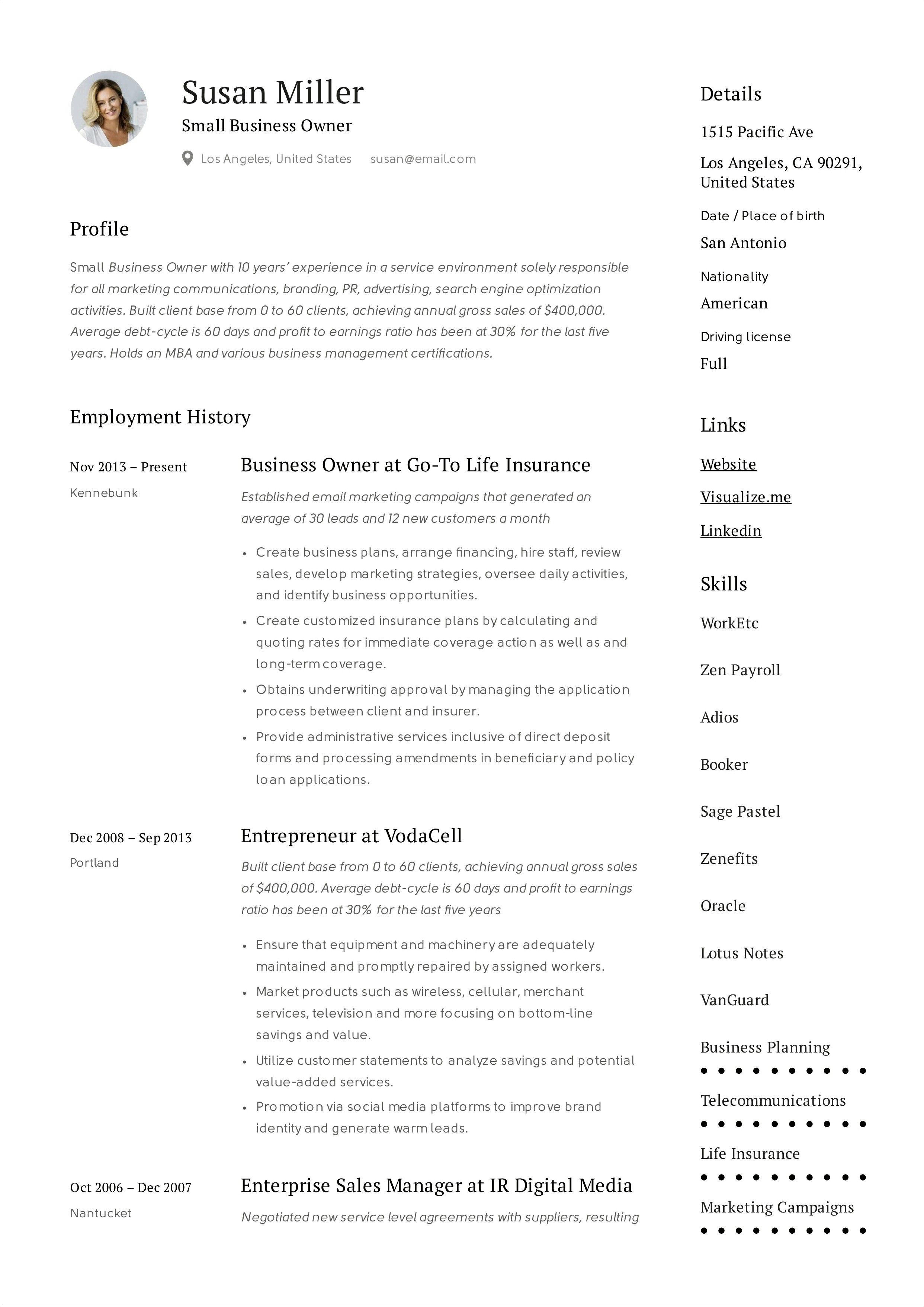 Small Business Owner Resume Objective