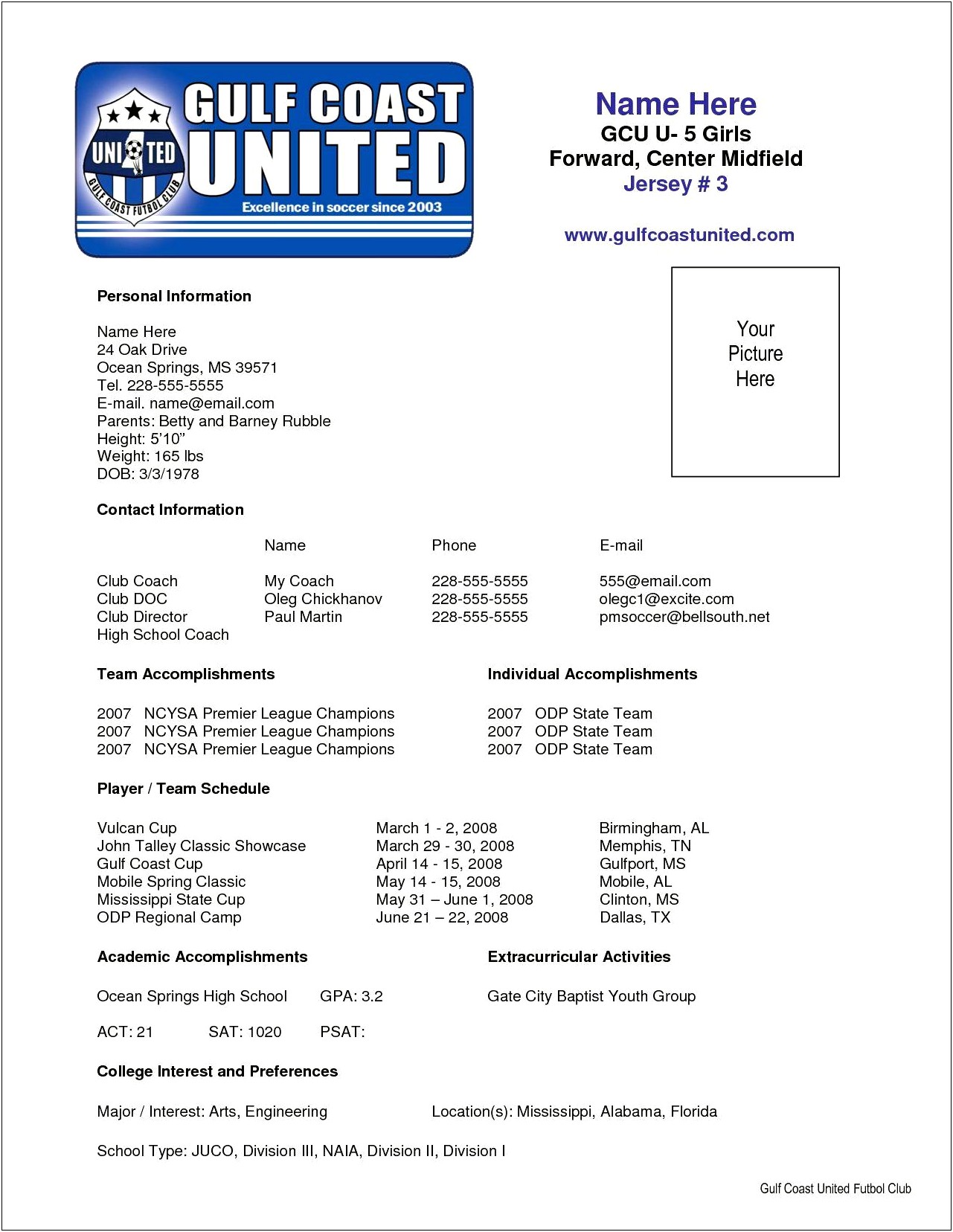 Soccer Coach Resume Template Free