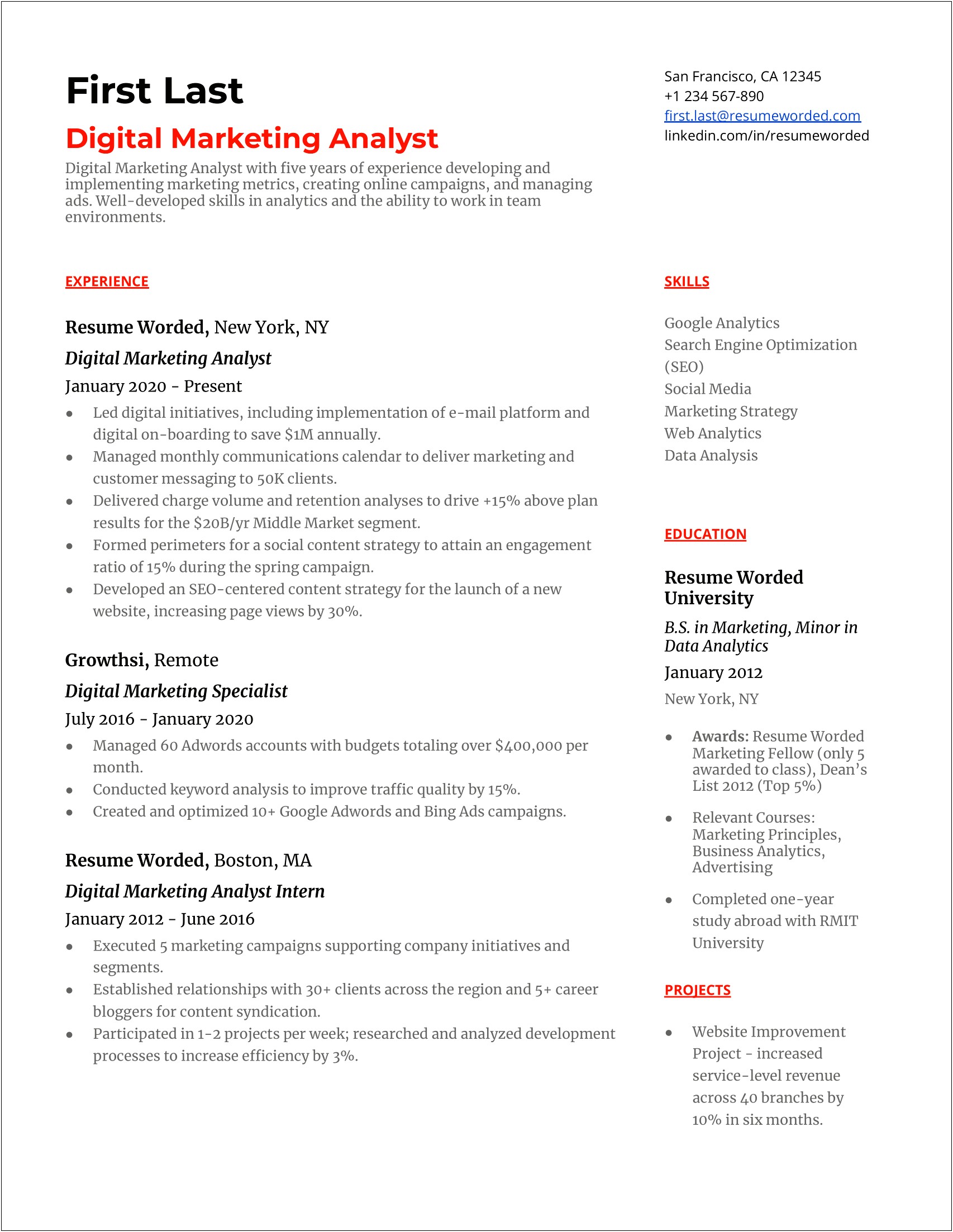 Social Media Marketer Sample Resume
