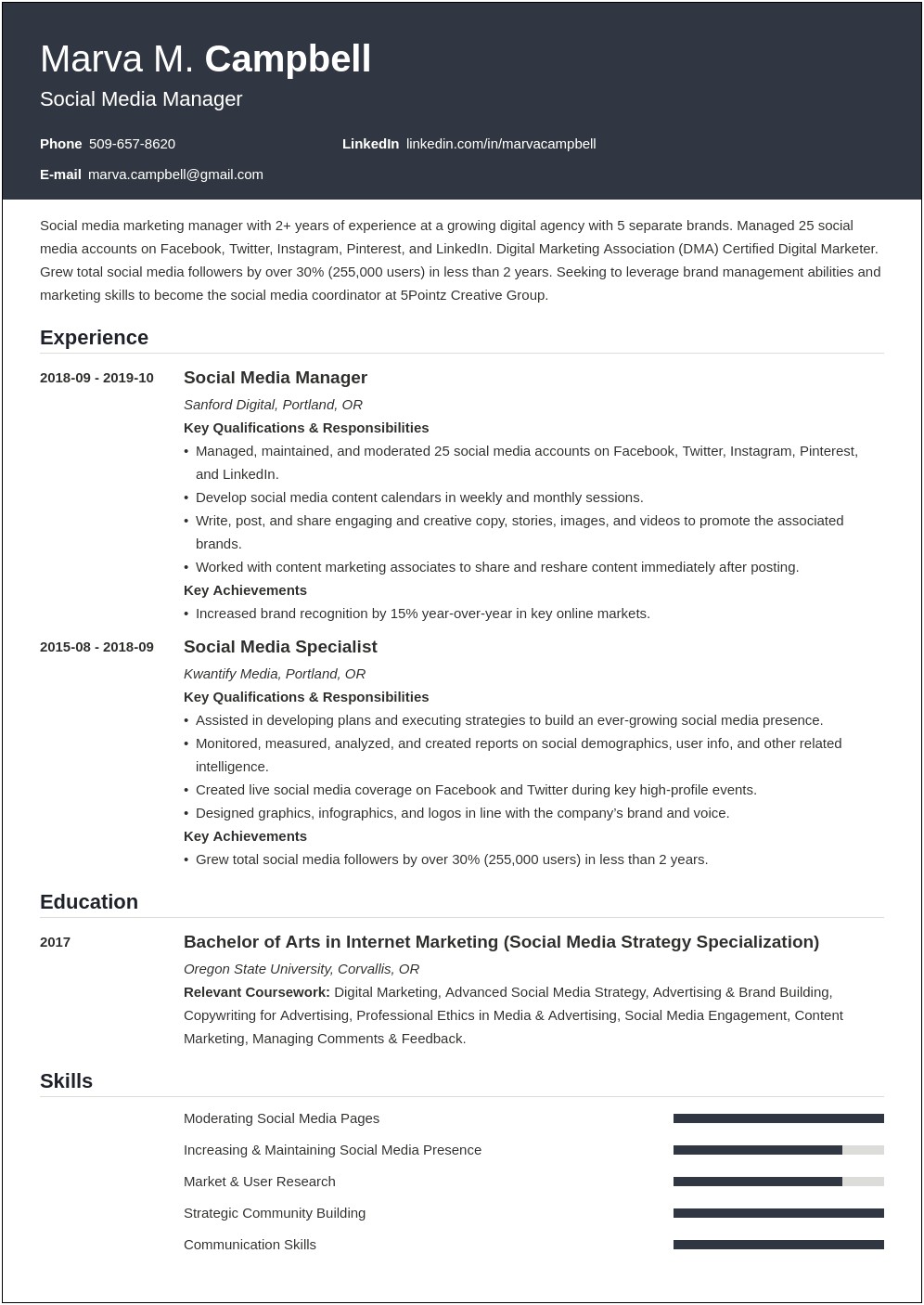 Social Media Resume Job Description