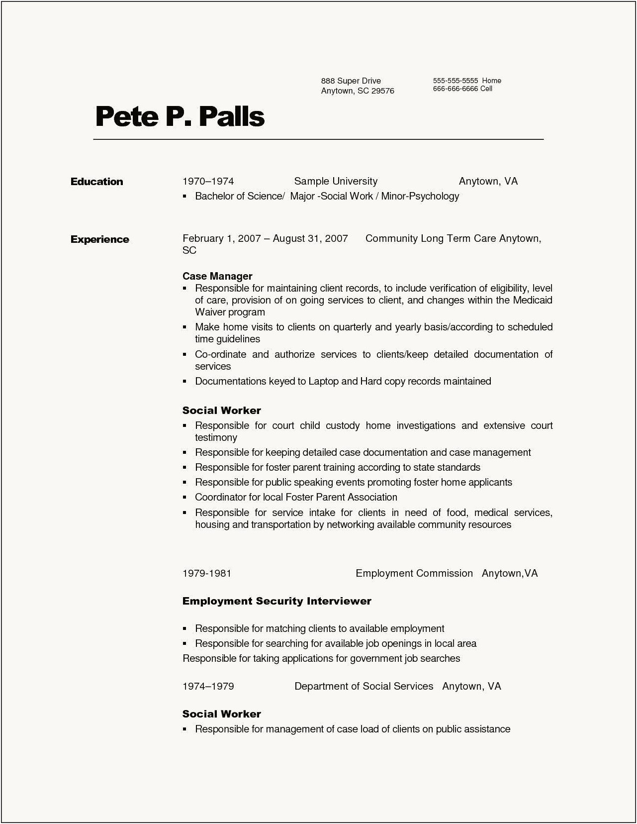 Social Services Case Manager Resume